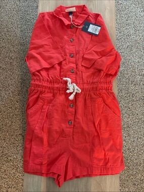 Universal Thread Red Short-Sleeve Tie-Waist Romper